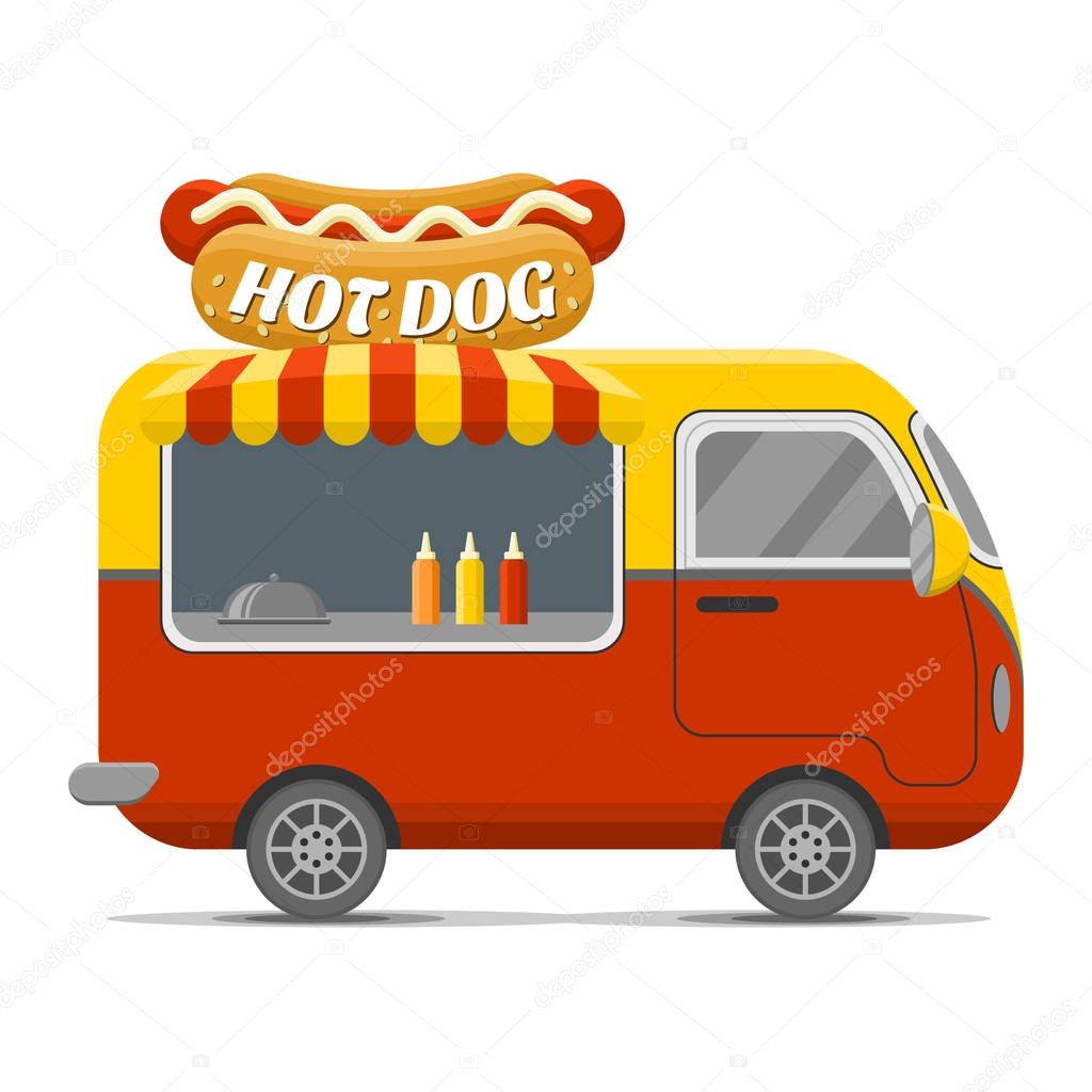 Hot dog street food vector caravan trailer