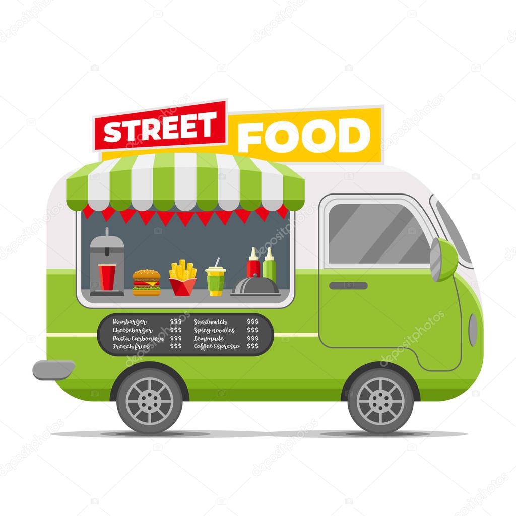 Fast street food vector caravan trailer