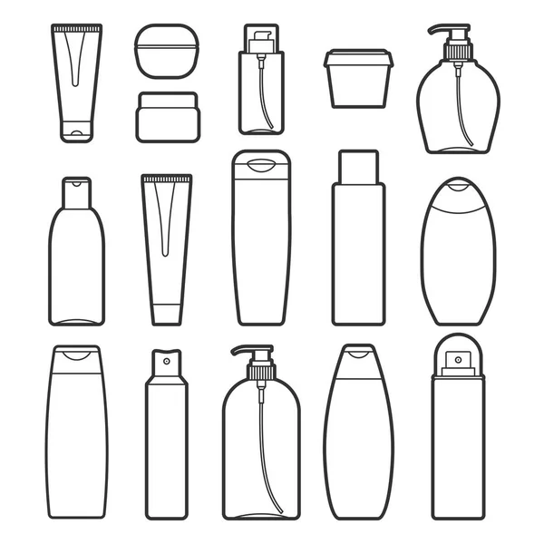 Conjunto de vectores cosméticos botellas línea de iconos de estilo — Archivo Imágenes Vectoriales