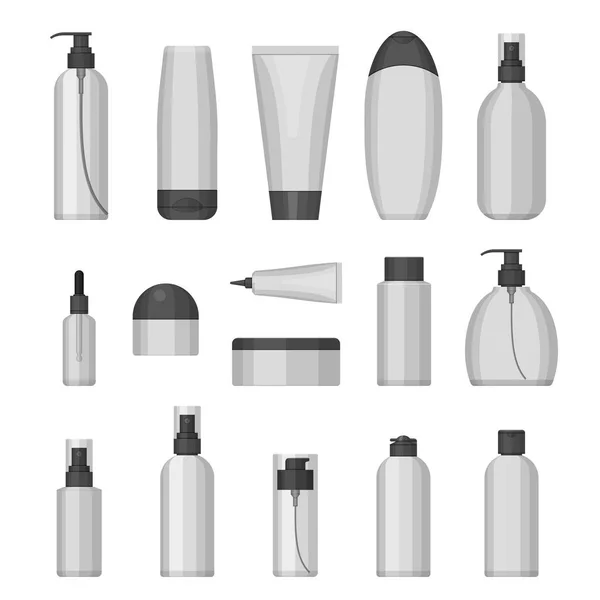 Conjunto de garrafas de cosméticos vetoriais, design plano —  Vetores de Stock