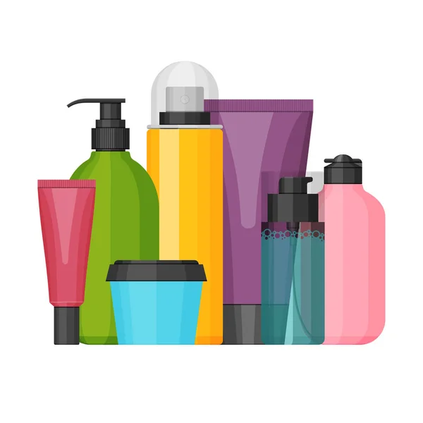 Kleurrijke vector cosmetische flessen set, platte ontwerp — Stockvector