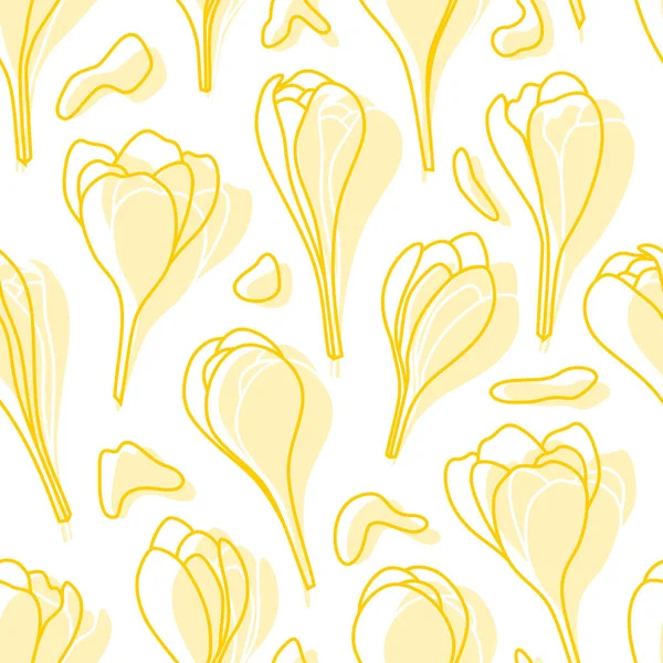 黄色の春のクロッカスの花ベクトルシームレスパターン — ストックベクタ