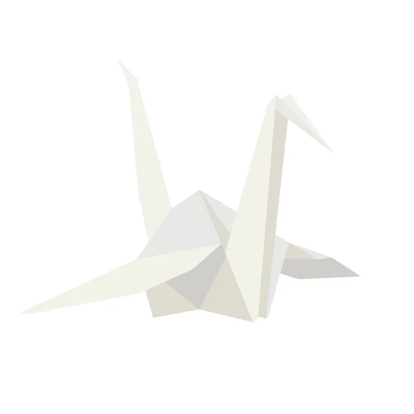 Origami white paper crane, vector illustration on white — Stock Vector