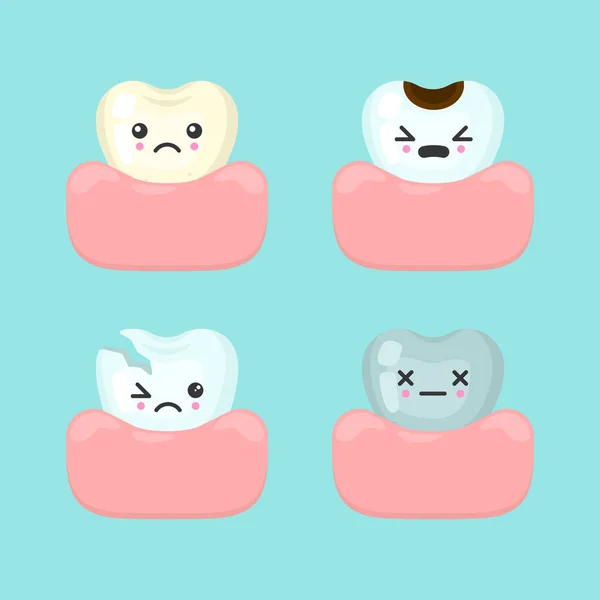 Diferentes dientes malos - sucio, caries, roto, muerto, concepto de vector estomatológico dental — Vector de stock