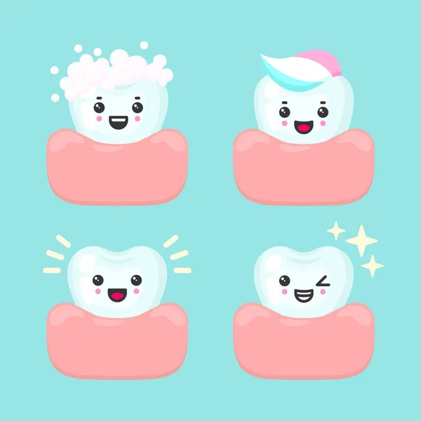 Different healthy, good and clean teeth - foamy, toothpaste, shining, sparkling, dental stomatology vector concept — ストックベクタ