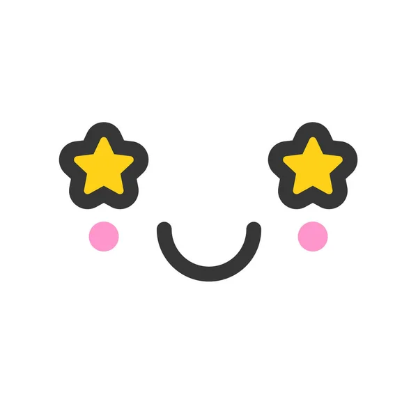Zářící kawaii roztomilý emoční obličej, emotikon vektor ikona — Stockový vektor