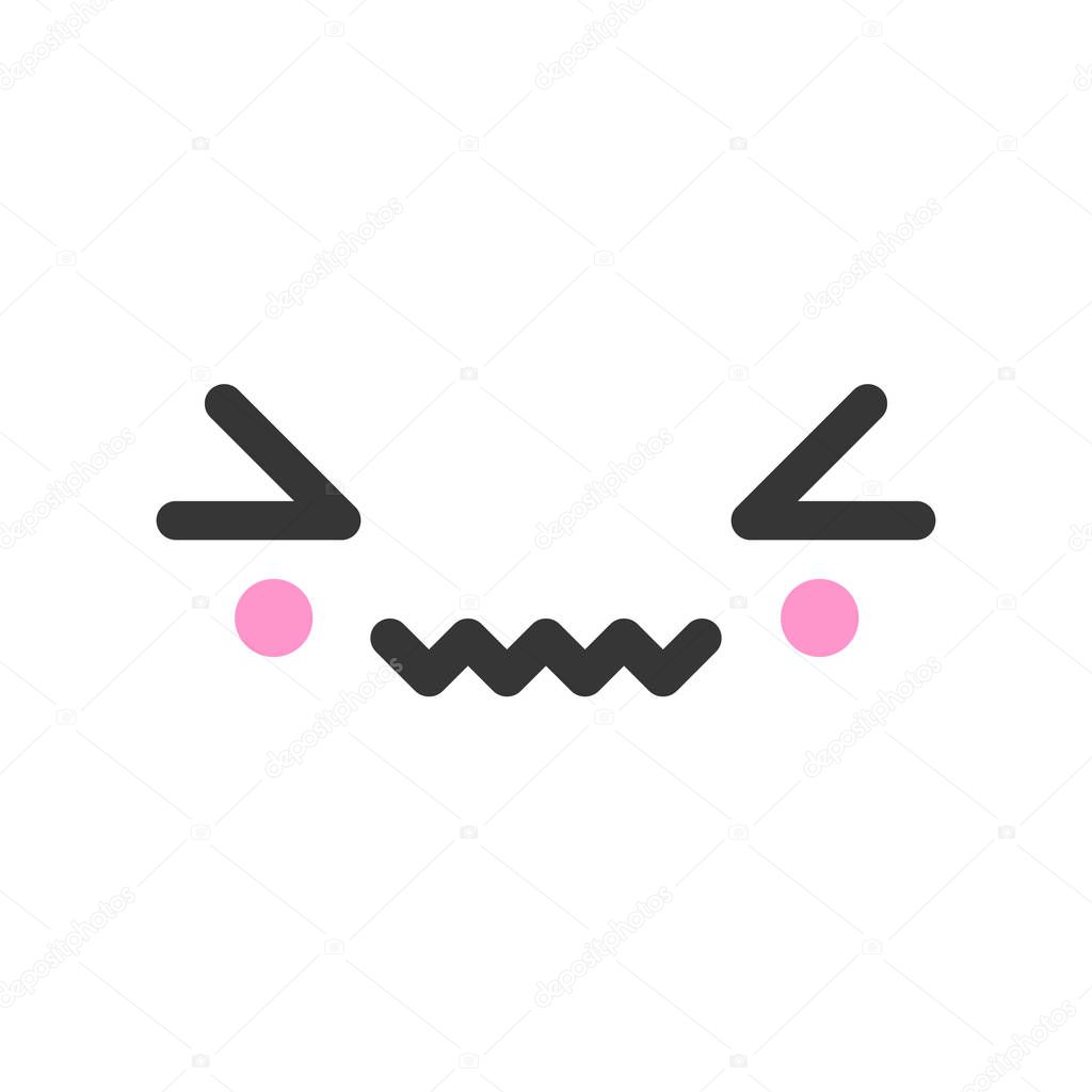 Painful kawaii cute emotion face, emoticon vector icon
