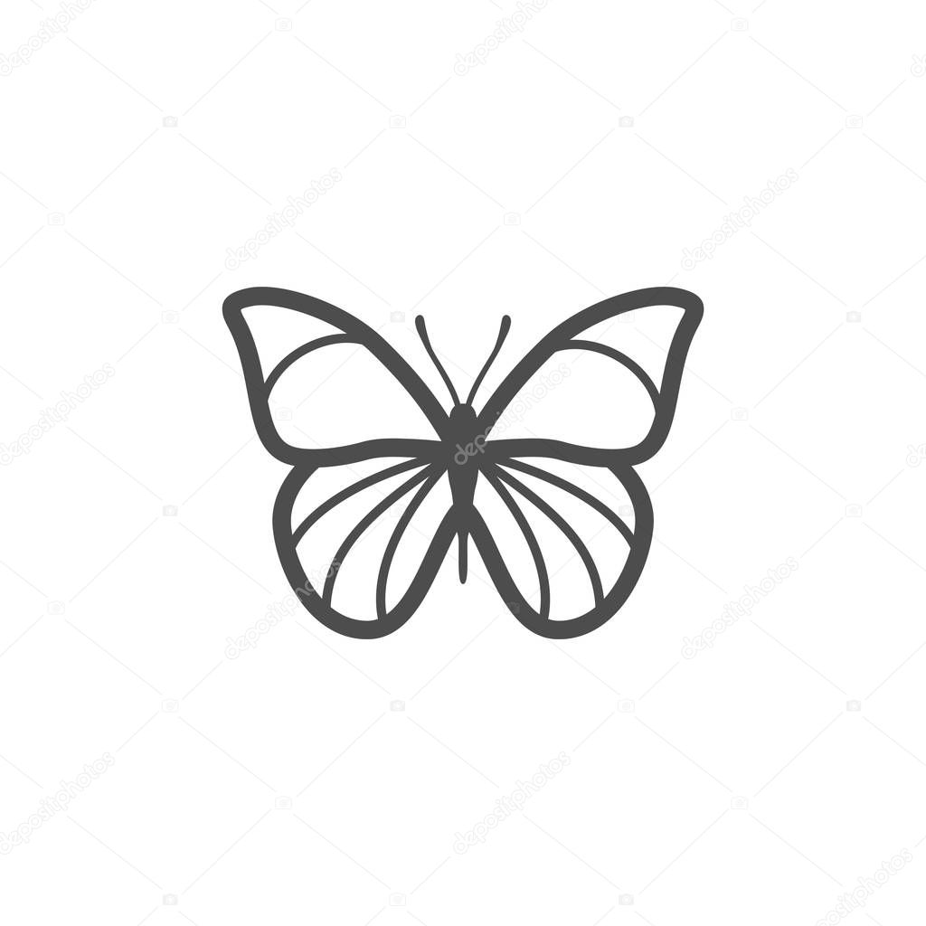 Butterfly black vector icon, nature simple illustration