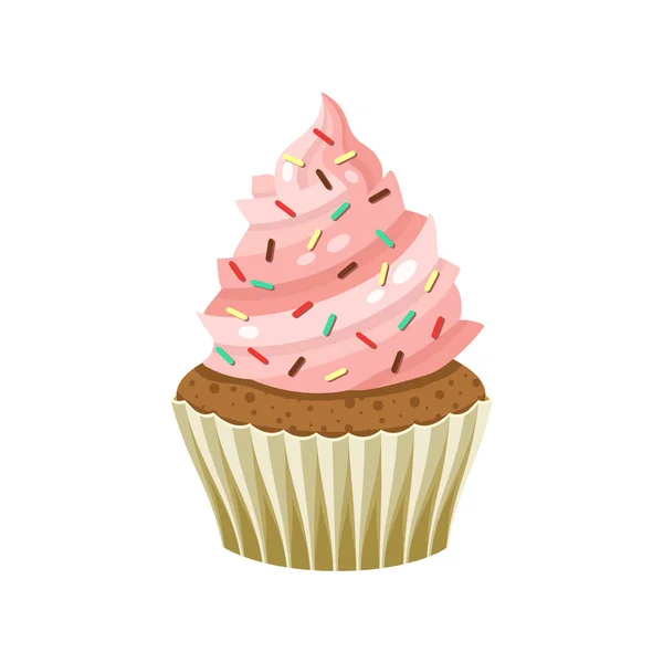 Smaskig söt cupcake med grädde, färg vektor illustration — Stock vektor
