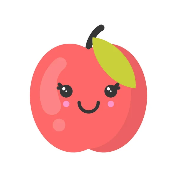 Lindo melocotón sonriente, icono de fruta vector colorido aislado — Vector de stock