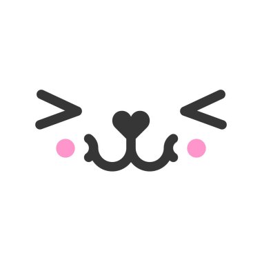 Tatmin olmuş kawaii sevimli duygu yüz, ifade vektör simgesi