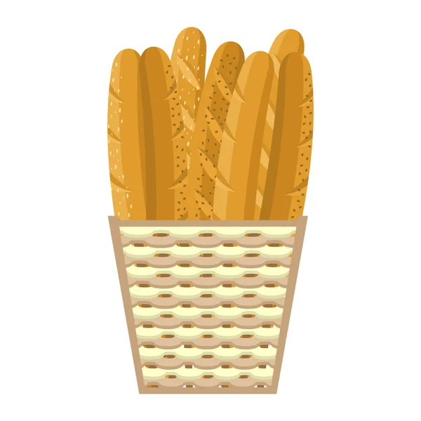 Fresh baguettes in basket, colorful vector illustration — Stock Vector