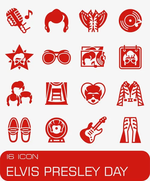 Vector Elvis Presley Day icon set — Stock Vector