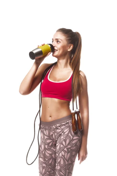 Fitness izole kız beyaz arka plan