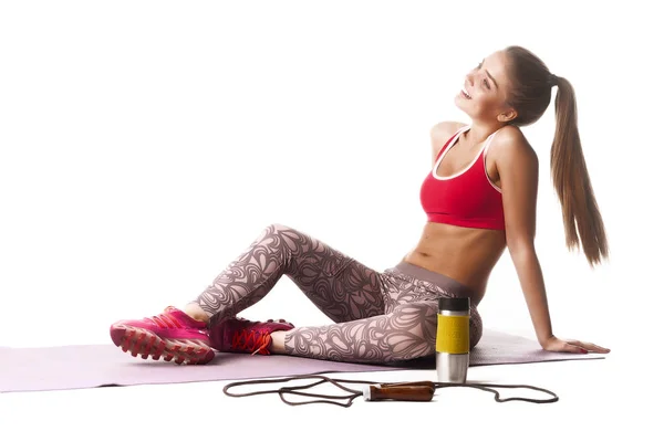 Fitness girl white isolated background — Stock Photo, Image