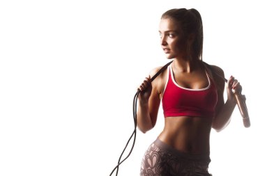 Fitness izole kız beyaz arka plan