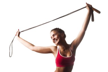 Fitness izole kız beyaz arka plan