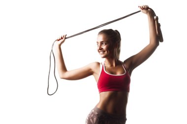 Fitness izole kız beyaz arka plan