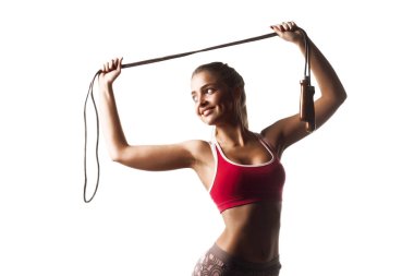 Fitness izole kız beyaz arka plan