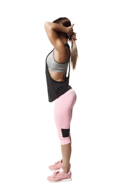 Fitness girl on white background — Stock Photo, Image