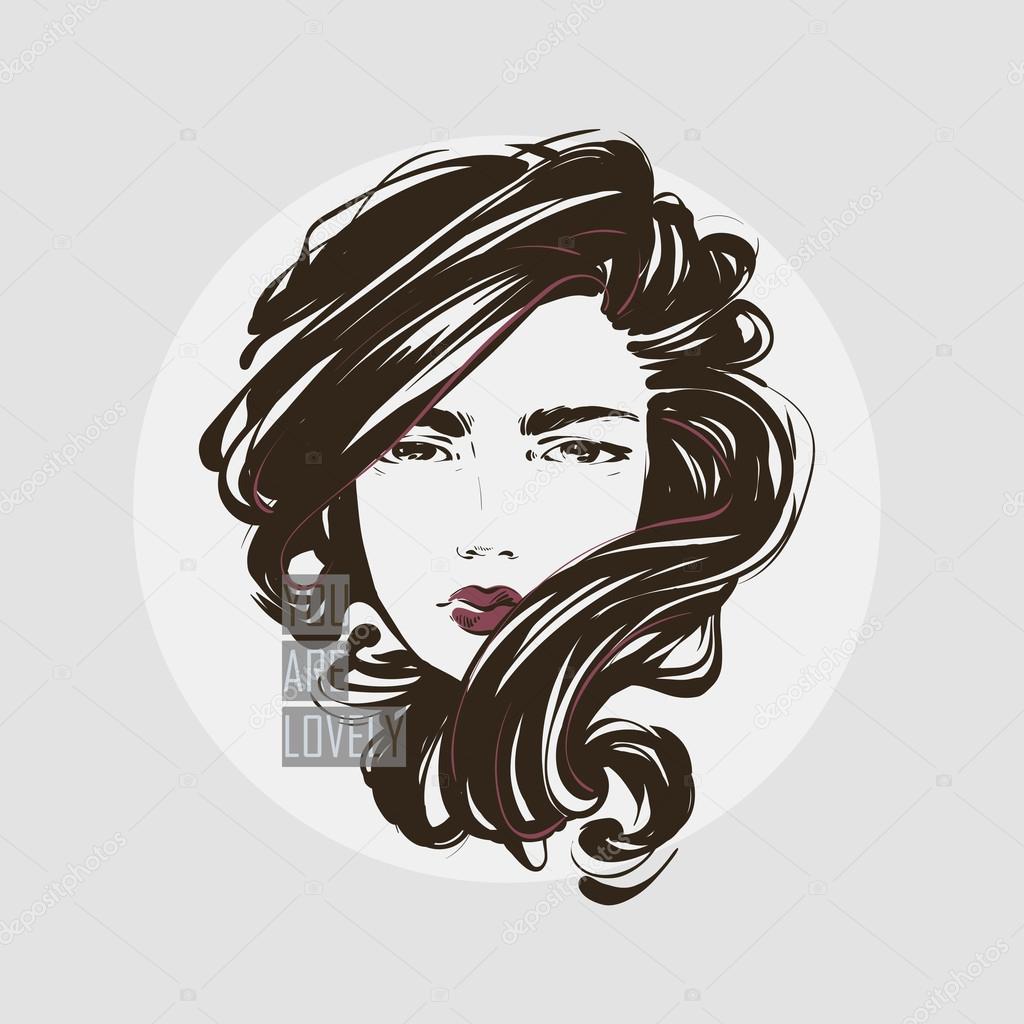 Portrait of a beautiful sexy girl with. Vector hand drawn illustration.