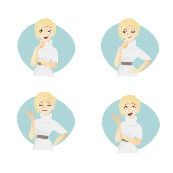Cute vector illustrations set of beautiful ?arrtoon young blonde hair girl with various emotion. — Stock Vector