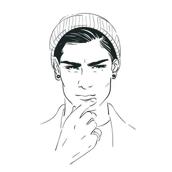 Beau jeune homme en chapeau homme illustration vectorielle — Image vectorielle