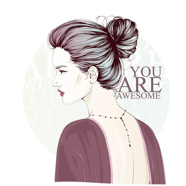 Hipster ragazza di moda carino in stile abbozzato. Illustrazione disegnata a mano vettoriale . — Vettoriale Stock