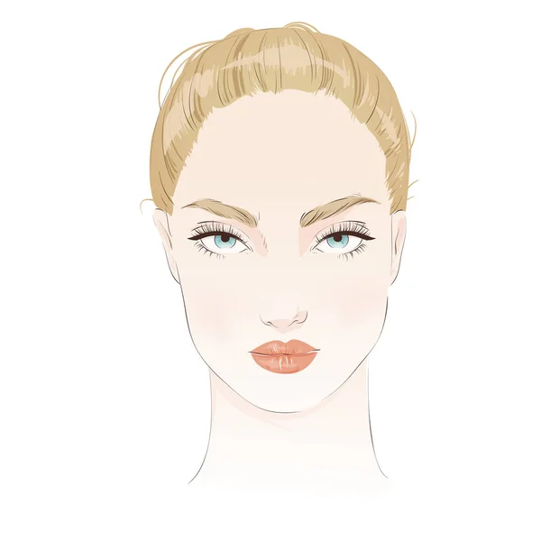 Hermosa cara de mujer. Ilustración vectorial dibujada a mano — Vector de stock