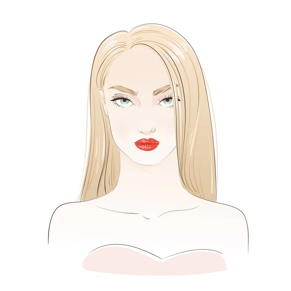 Hermoso retrato de mujer rubia sexy. Ilustración vectorial dibujada a mano — Vector de stock