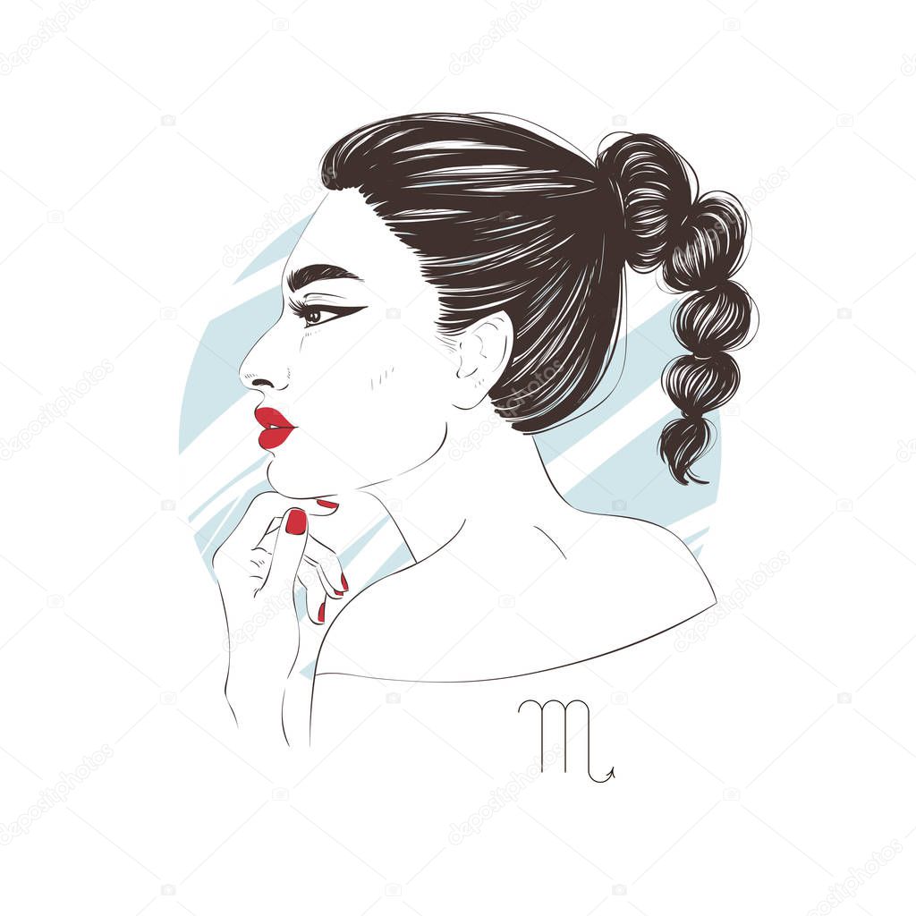 Zodiac: Illustration of Scorpio zodiac sign as a beautiful girl. Vector ...