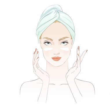 Güzel kız güzellik ayin sırasında krem uygulayın. Vektör el çizilen illüstrasyon.