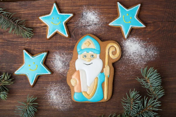 Cookie Nicholas Jul Pepparkaksgubbe Traditionellt Bakat För Semester Saint Nicholas — Stockfoto
