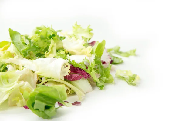Close Uma Mistura Salada Folhas Verdes Frescas Friso Radicchio Mergulho — Fotografia de Stock