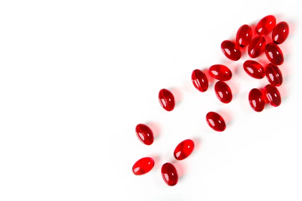 Vitamina Cápsulas Cor Vermelha Com Óleo Vitamina Sobre Fundo Branco — Fotografia de Stock