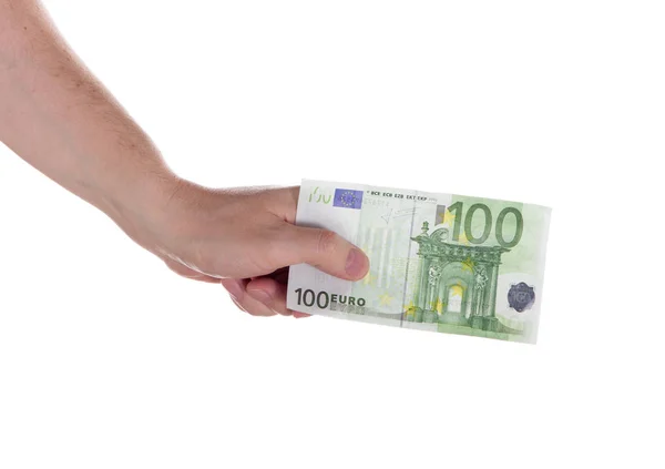Der Hand Hält Ein Mann Hundert Euro Scheine 100 Euro — Stockfoto