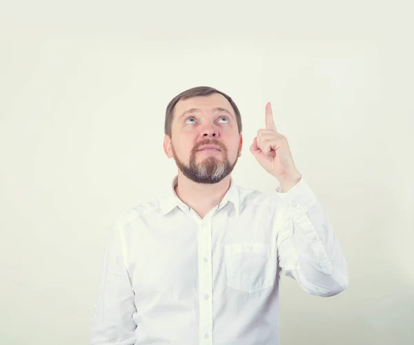 Adult Man Beard Shows His Finger — Stock Photo, Image