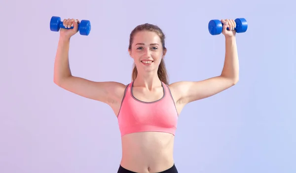 Jeune Femme Forme Physique Femme Faisant Des Exercices Avec Deux — Photo