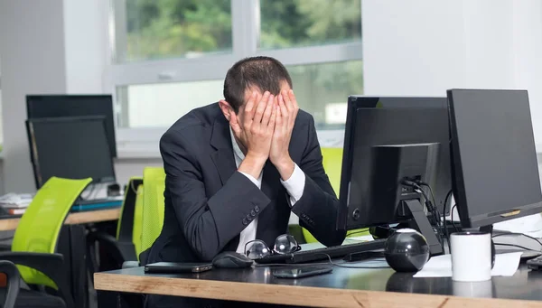 Business Man Depressed Has Headache Long Work Bankruptcy Company Dismissal — Stock Photo, Image