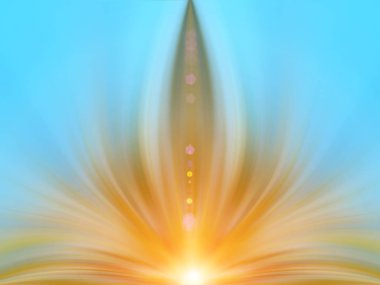 Mavi gökyüzünde soyut enerji çiçeği. Metin için arkaplan: yoga, aura, ışık, sihir, hipnoz, meditasyon, rüya, nilüfer, uyum, mandala, ezoterik -.