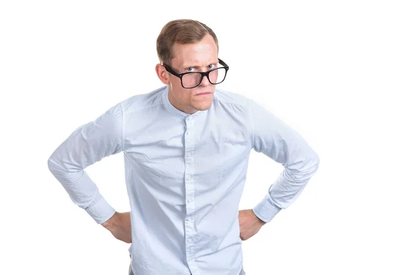 Portrait Serious Man Glasses Isolated White Background — Stock Photo, Image