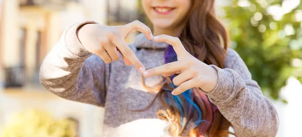 Close Girl Hands Shape Heart Gesture Support Health — Stock Photo, Image