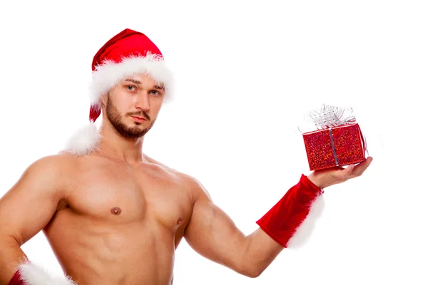 Imagen de un hombre sexy con traje de Santa Claus, aislado en blanco —  Fotos de Stock
