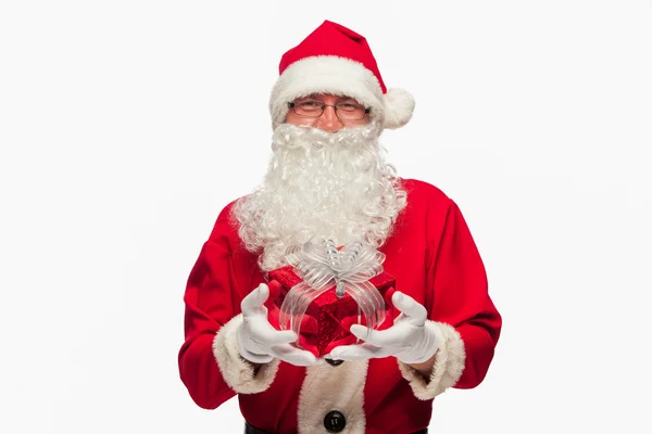Santa Claus: Cheerful With Small Stack Of Gifts — Stock Photo, Image