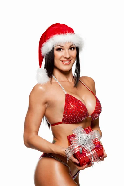 Hermosa chica sexy con ropa de Santa Claus con la Navidad g — Foto de Stock