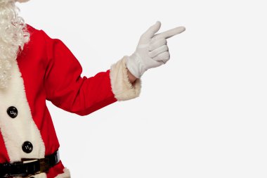 Noel Baba gülümsemeyle üzerinde beyaz backgrou izole işareti işaret