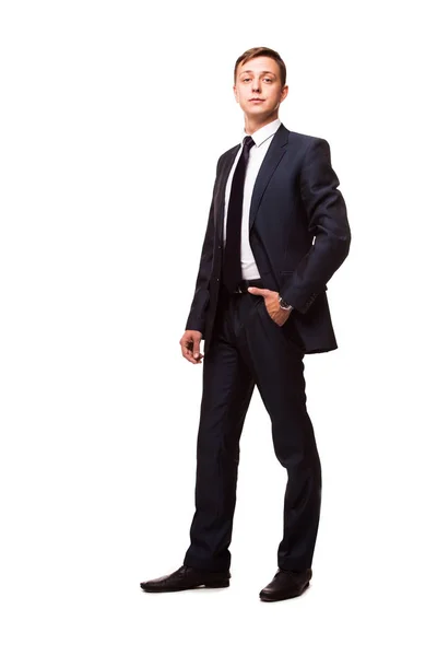 スーツとネクタイでスタイリッシュな若い男。ビジネス スタイルです。ハンサムな男立っているとカメラを見て — ストック写真