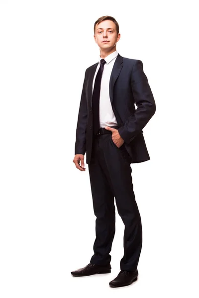 スーツとネクタイでスタイリッシュな若い男。ビジネス スタイルです。ハンサムな男立っているとカメラを見て — ストック写真