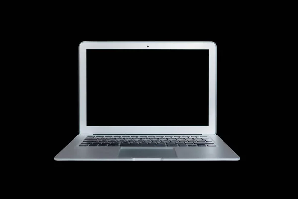 Laptop Com Tela Preta Fundo Isolado Preto — Fotografia de Stock