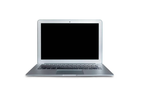 Laptop Com Tela Preta Fundo Branco Isolado — Fotografia de Stock